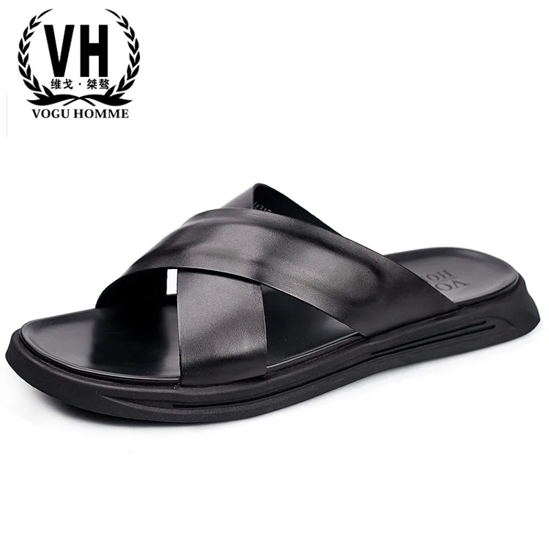 

Genuine Leather Mens Sandals Summer Slippers Beach Shoes all-match cowhide Flip Flops casual Shoes beach outdoor anti-skid