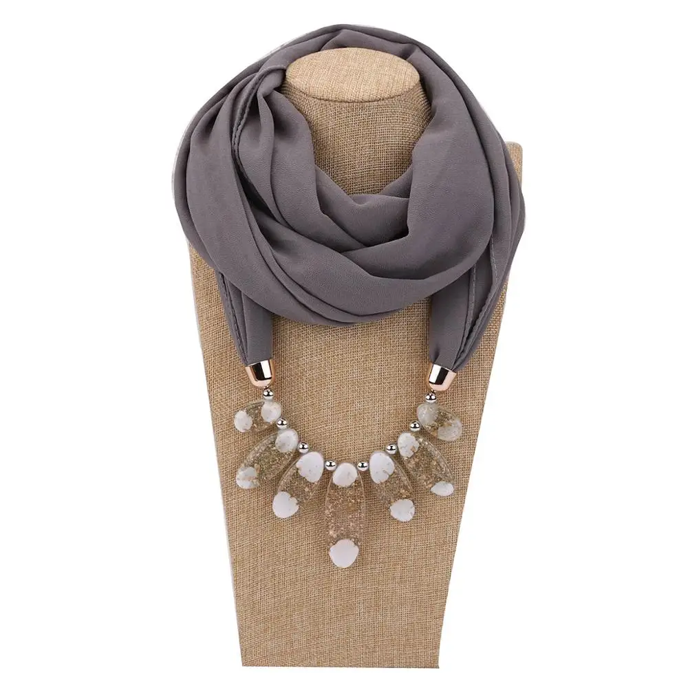  Foulard femme bandana chiffon hijab Handkerchief hair scarf Jewelry Necklace Resin Pendant Scarf Wo