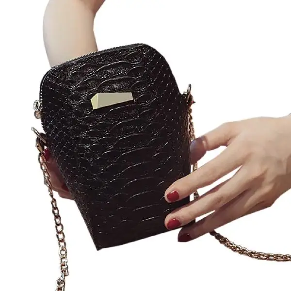 Black-small PinShang Женская мода носимый полиуретановый мешок мини оболочки сумка под крокодиловую кожу цепь Strape одного плеча мешок ZK30 - Цвет: Black-small