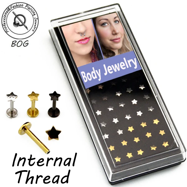 BOG 40 шт. 316L внутренняя резьба labret monroe кольцо для губ козелка уха 3 5 мм звезда и
