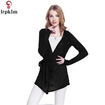 

Women's Long Cardigan Black With Belt Knit Sweater 2018 Autumn New Fashion Slim V-Neck Long Sleeves Casual Knit Outwear CH359