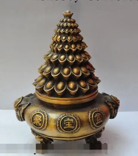 

S01171 13"china palace bronze elephant head Treasure bowl statue incense burner Censer (B0413)