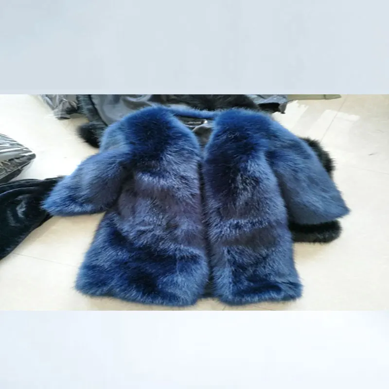 Short Navy blue Большие размеры, женские зимние куртки, длинное пальто из искусственного меха, модное пальто из искусственного лисьего меха, куртка, теплая куртка из искусственного меха, парка, Женская настраиваемая - Цвет: Short Navy blue