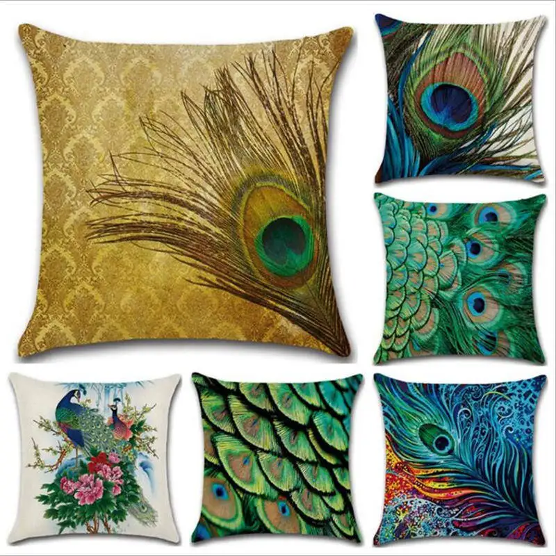 

45cm*45cm Peacocks and feathers design linen/cotton throw pillow covers couch cushion cover home decorative pillows