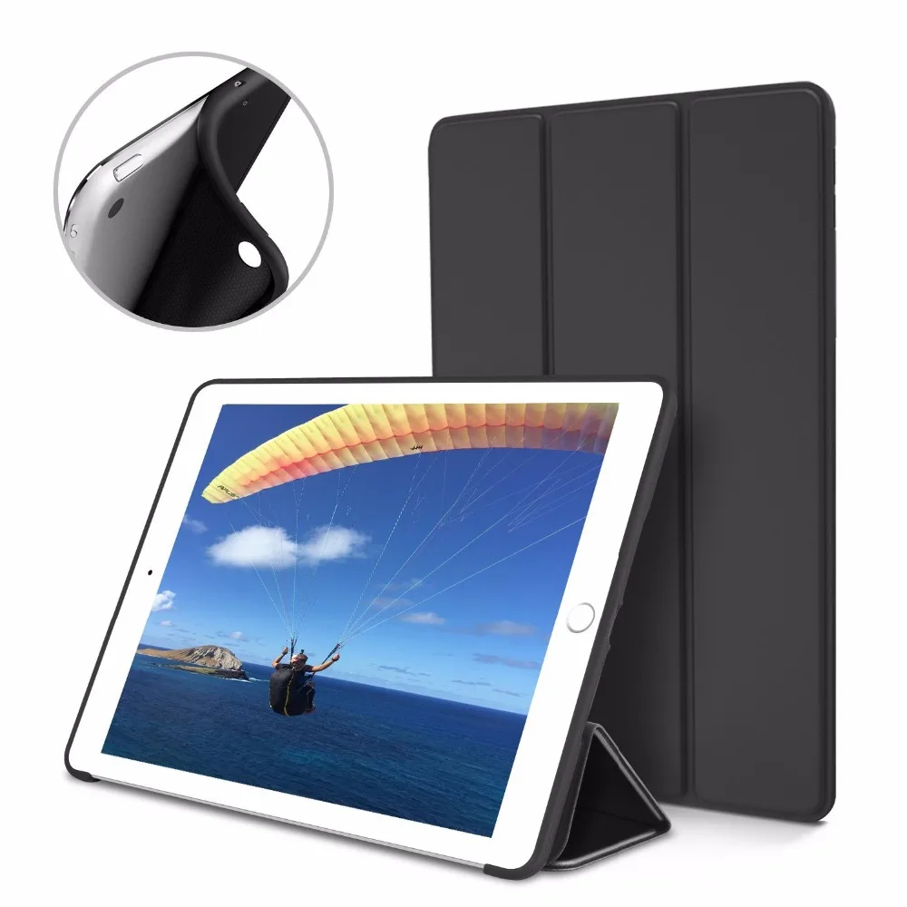 For iPad Air 2 Case Silicone Soft Back Slim Pu Leather Smart Cover for