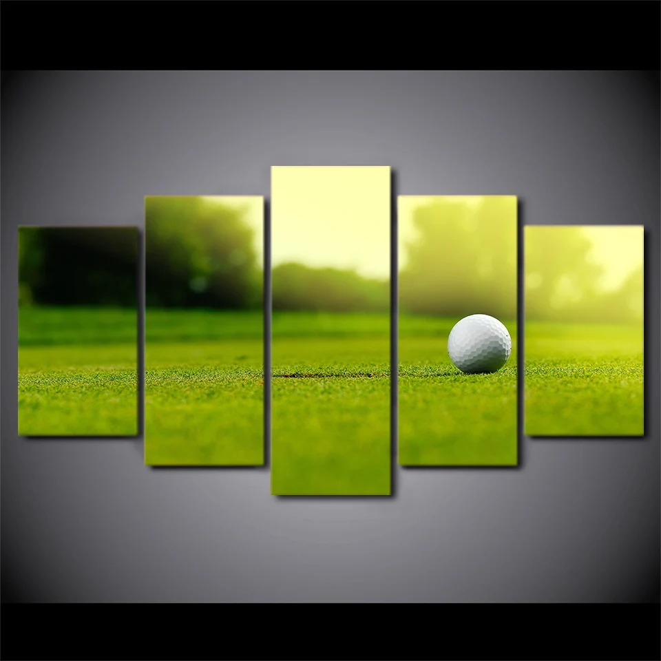 Modular-Canvas-Wall-Art-HD-Printed-Pictures-Framed-5-Pieces-Golf-Course-Painting-Golf-Ball-Poster