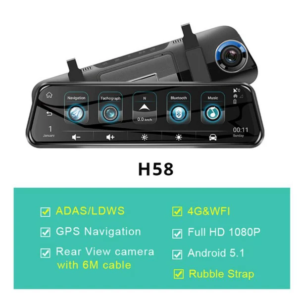 WHEXUNE 4G потоковая FHD 1080P Android автомобильный видеорегистратор Специальное 1" Сенсорное зеркало заднего вида двойная тире камера ADAS WiFi gps регистратор dvrs - Название цвета: H58