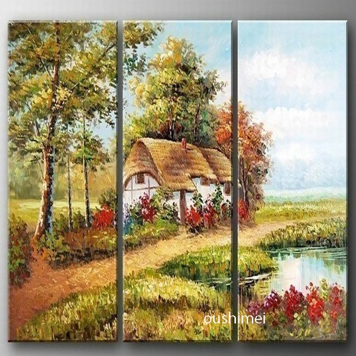 

3 Piece Oil Painting On Canvas Art Free Shipping Wall Picture Decoration Home Paint Handmade European Landscape Banda View
