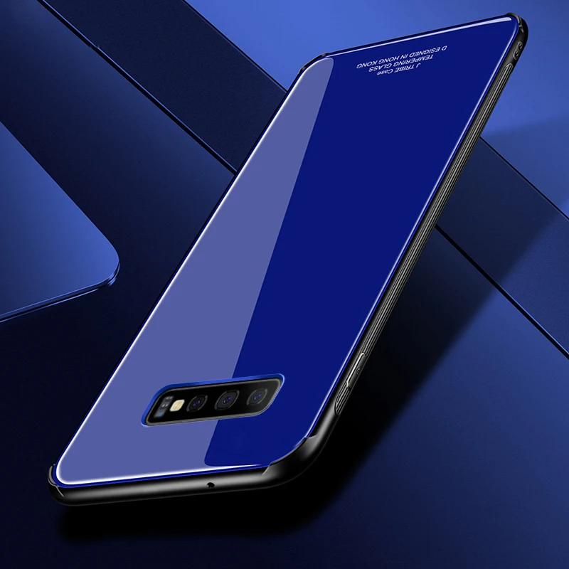 

For Samsung Galaxy S10 Tempered Glass Case for Samsung S10 Hard PC Soft TPU Mirror Surface Glass Cover for Gakaxy S10 Case