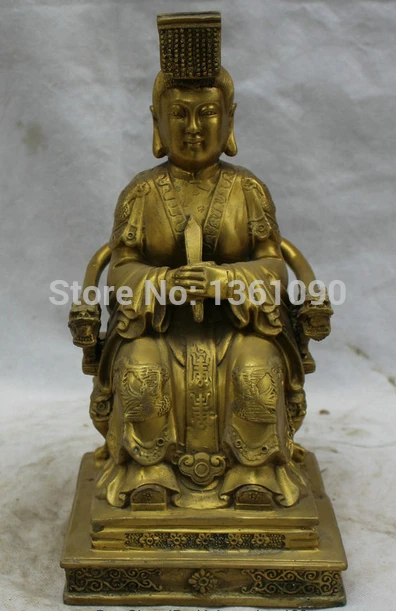 

xd 00650 12" Chinese Folk Brass Seat Dragon Chiar Queen Of Heaven God Statue Sculpture