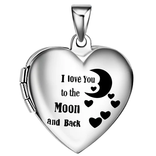 I love you to the moon and back девушки кулон с фото, сердце из нержавеющей стали картины медальон ожерелье включает 18 цепей - Окраска металла: 03