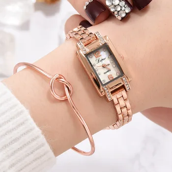

Women Quartz Watch Bracelet Set with Rectangle Dial Knot Open Cuff Bracelet IK88