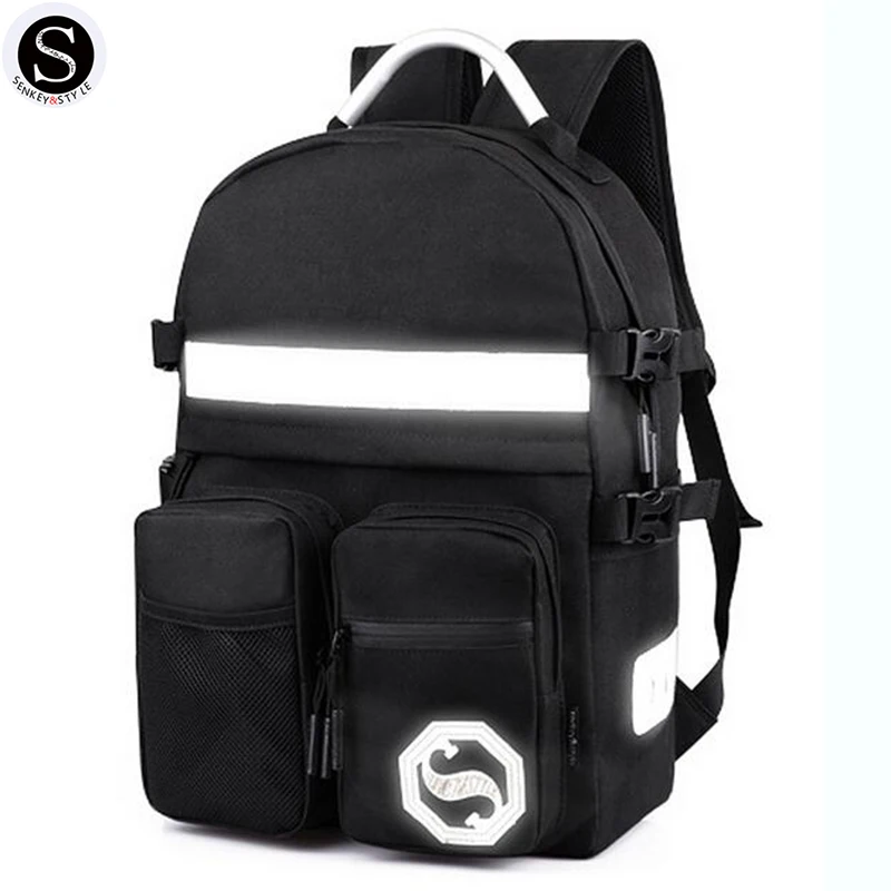 

2018Senkey Style Men Backpack Luminous Package Glow Letter School Bags For Teenagers Travel Student Designer Laptop Backpack