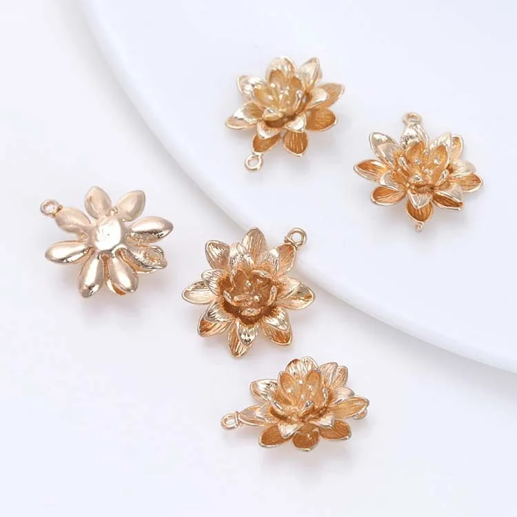 

4PCS 17x19MM 24K Champagne Gold Color Plated Brass Flower Lotus Charms Pendants High Quality Diy Jewelry Accessories