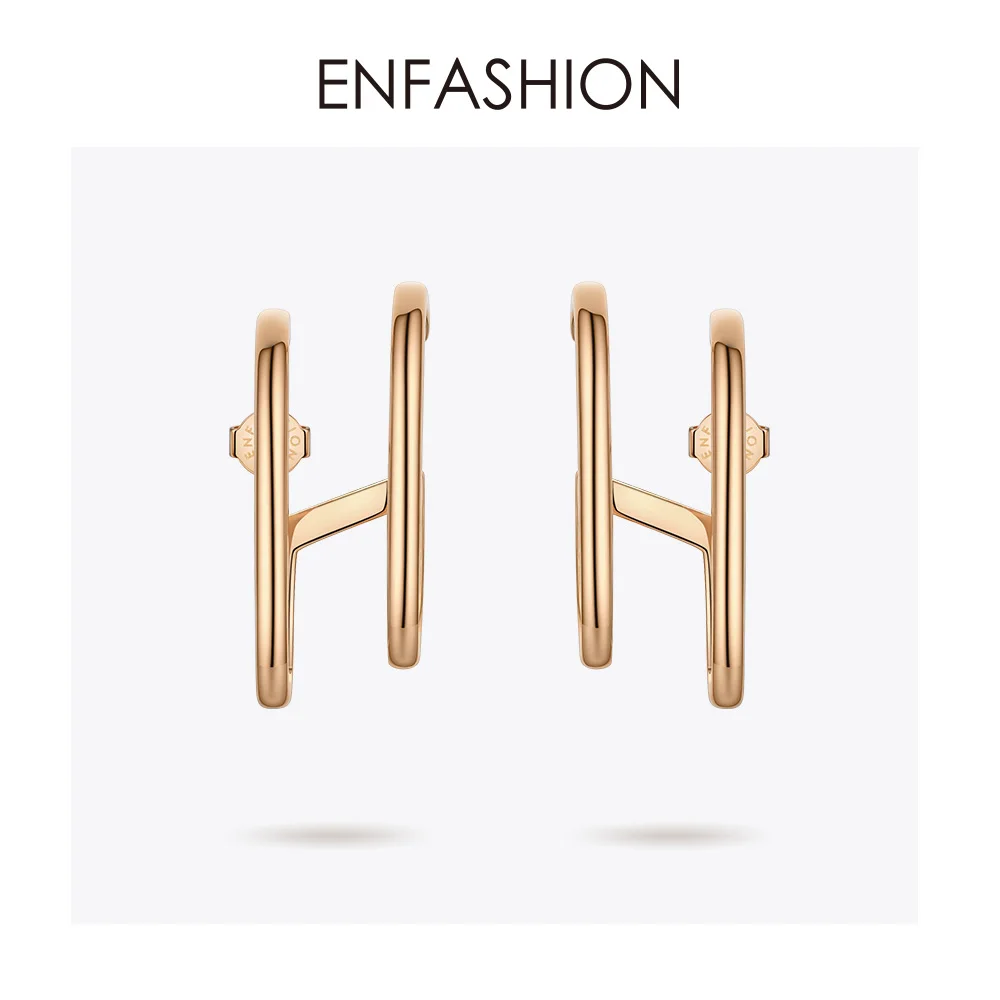 ENFASHION, двойные геометрические серьги-гвоздики C для женщин, аксессуары, золотой цвет, OL, минималистичные серьги, модные ювелирные изделия, Kolczyki E1041 - Окраска металла: Rose gold color