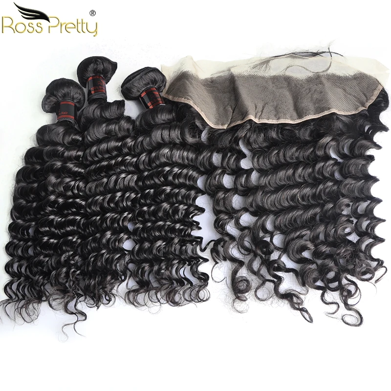 

Ross Pretty Remy Deep wave Hair Weave bundles with frontal Pre Plucked Natural Braziliian Human Hair Lace Frontal with Bundles