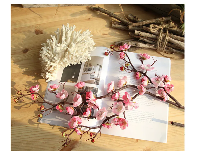 Flone Peach Flower Artificial Cherry Spring Plum Blossom Branch Simulation Silk Flower Fake Branch Home Wedding Party Decor Art (8)