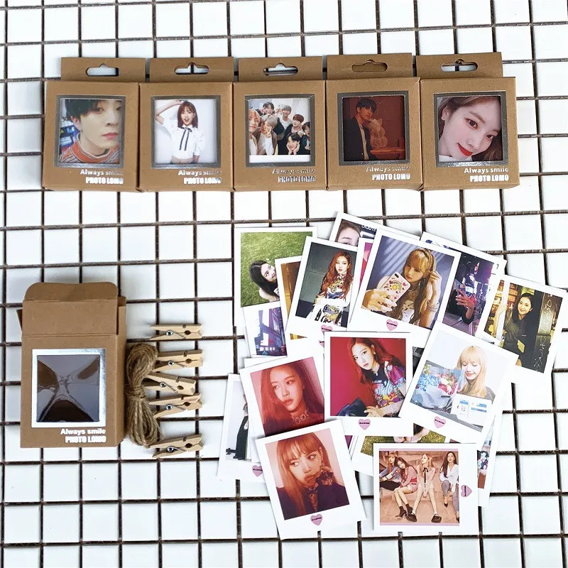 

Kpop BTS Bangtan Boys LOMO Cards BLACKPINK GOT7 IZONE SEVENTEEN TWICE Photo Cards LOMO 40Pcs Small Cards With Clips and Rope