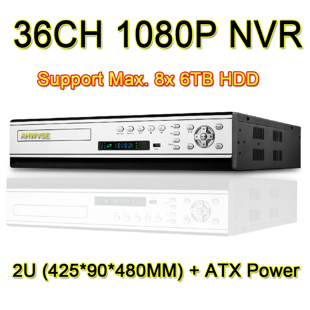 Бесплатная доставка HD 36ch 1080 P NVR сети видео Регистраторы 32 канала 2mp H.264 CCTV NVR, поддержка 8x6 ТБ HDD и ATX Питание