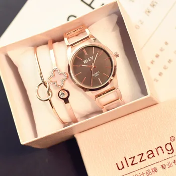 

Simple Fashion Women Accessories Attached Watch&Two Bangles&Box Luxury Women Ladies Wristwatches Bracelets Bangle Female Gift