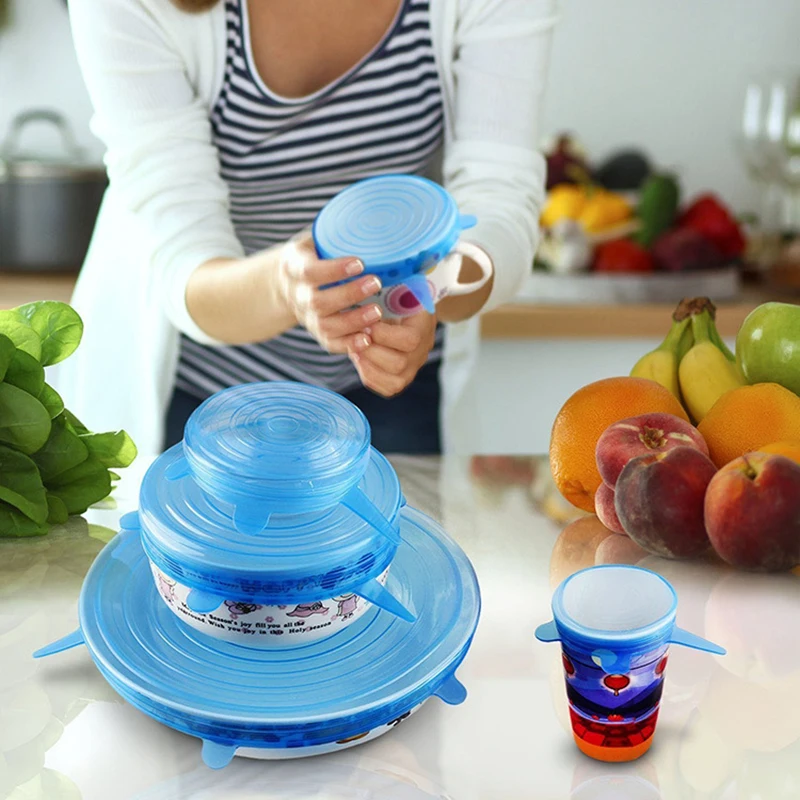 6pcs/set Reusable silicon stretch lids universal lid Silicone food wrap bowl pot lid silicone cover pan cooking Kitchen Stoppers silicone covers