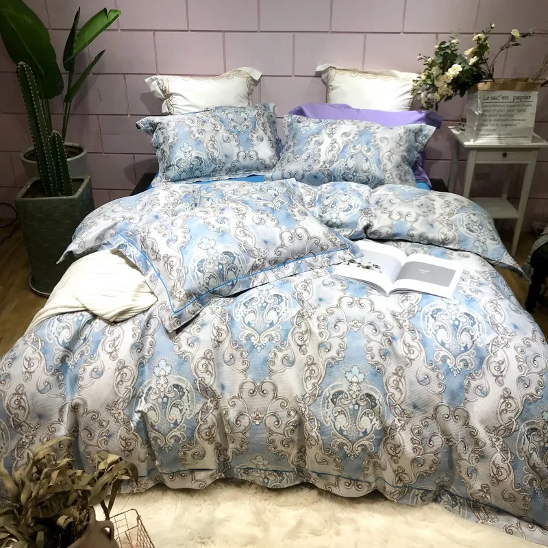 Waliicorners 4pcs Collection Floral print Duvet cover 100%Cotton Soft Bedding Set queen size king Bed sheets or fitted sheet pillow shams 20 IMG_6644