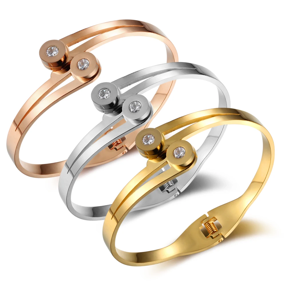 Stainless Steel Bangle Bracelet For Women Rose Gold Bracelet Round