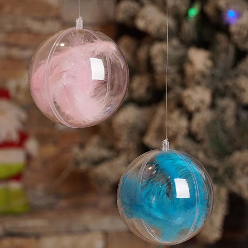 Рождественские украшения, шар, прозрачный открытый пластиковый прозрачный орнамент «Новогодняя елка», украшения, рождественские принадлежности, Роза из перьев