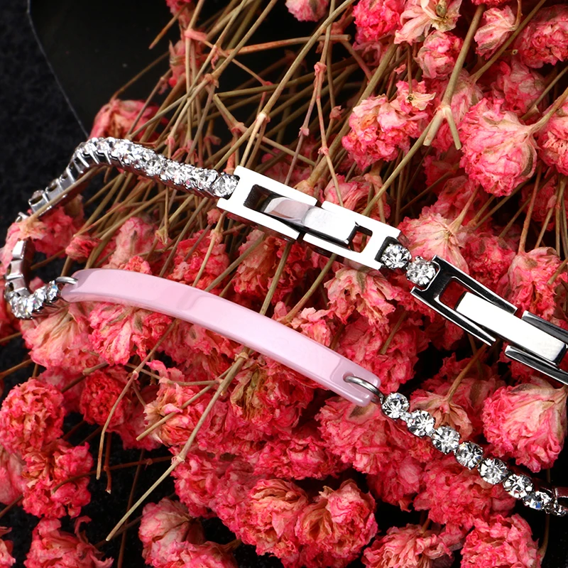 2018 New Fashion Ceramic Crystal Love Gold Stainless Steel Bracelet Pink White Black Bracelets Bangles for women Wholesale