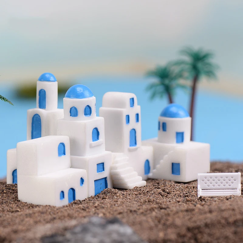 

ZOCDOU 1 Piece Blue White Mediterranean House Delicate European Building Home Ornament Small Statue Little Figurine Crafts Deco