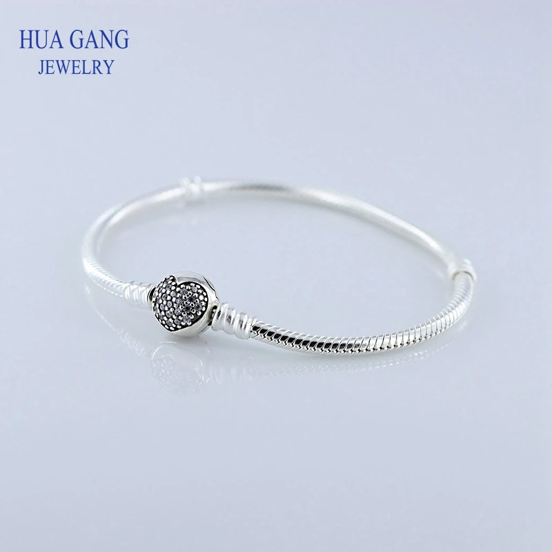 

100% 925 Sterling Silver Heart Chain Charm Beads Fit Bracelet Charm for Women Authentic Original Fine Jewelry