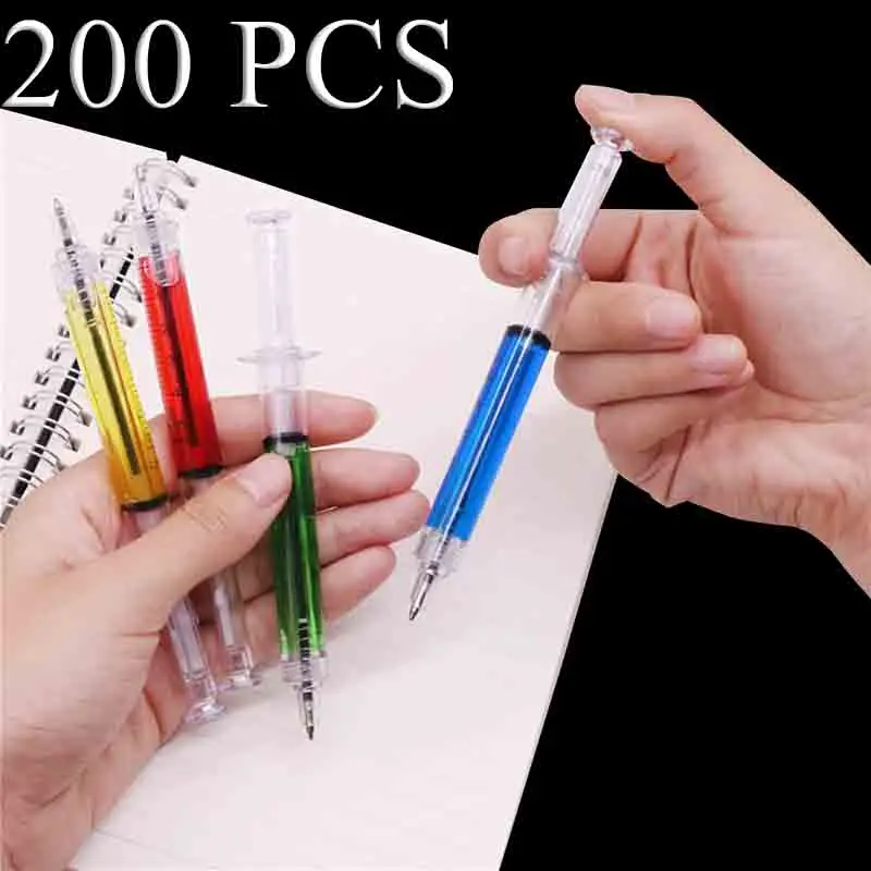 200 шт 0,7 мм стальная ручка Шприц Волшебная шариковая ручка синие чернила студенческие офисные канцелярские принадлежности креативный подарок Игрушка ручка