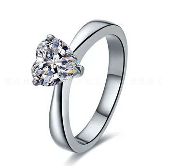

Solid Gold Ring Heart Solitaire 6*6mm Brief Design 1CT SONA Fine Diamond Love Cut Engagement Fiancee Jewelry 14K White Gold
