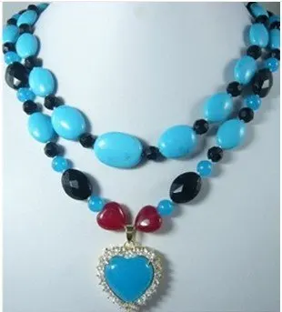 

Beautiful ! turquoise black agate blue jade pendant necklace set