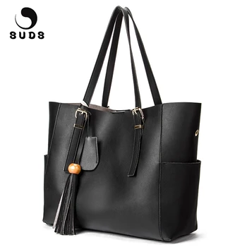 

SUDS Brand Fashion Women PU Leather Composite Bag Large Capacity Tassel Female Bucket Shoulder Bags High Quality Bolsa Feminina