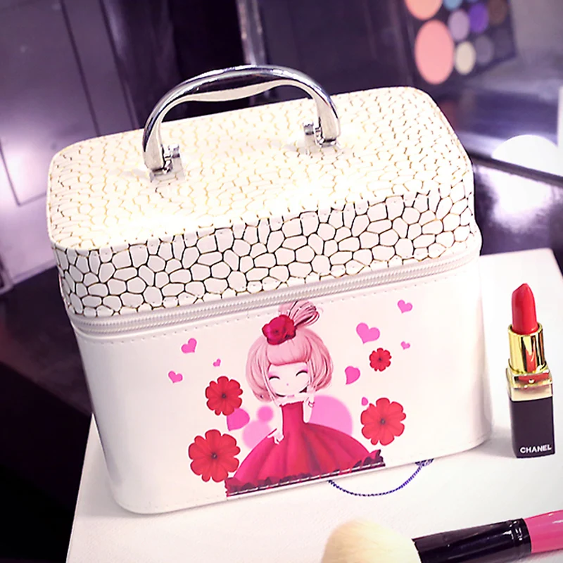 

2018 New arrival PU leather make up bag fashion women big capacity Beautiful cosmetic case storage box