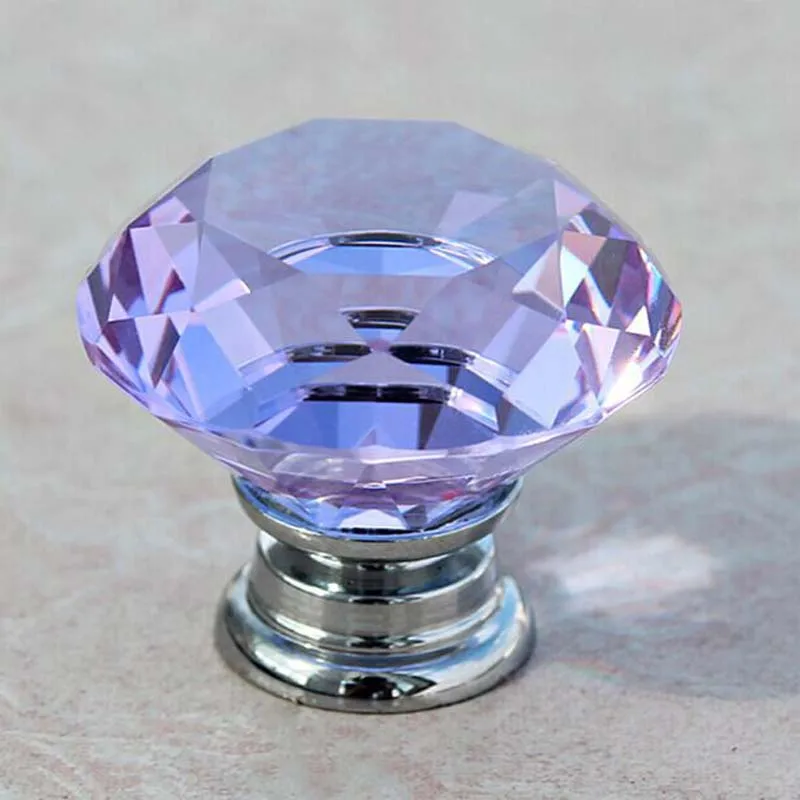 40mm Luxury Purple Crystal Wine handles Drawer knobs Silver