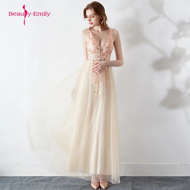 

Женское платье без рукавов Beauty Emily, шифоновое вечернее платье с треугольным вырезом и блестками, плиссированное платье с открытой спинкой, 2019