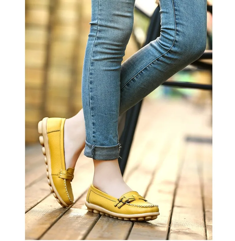 Soft Genuine Leather Shoes Women Slip On Woman Loafers Moccasins Female Flats Casual Women's Buckle Boat Shoe Plush Size 35-41 22