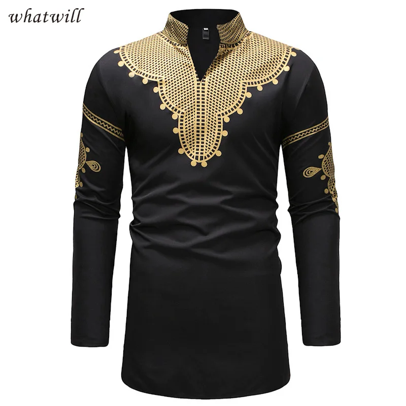Пуловеры Дашики футболки мужская мода Африка одежда 3d печатные африканские платья одежда Повседневная африканская одежда - Цвет: black