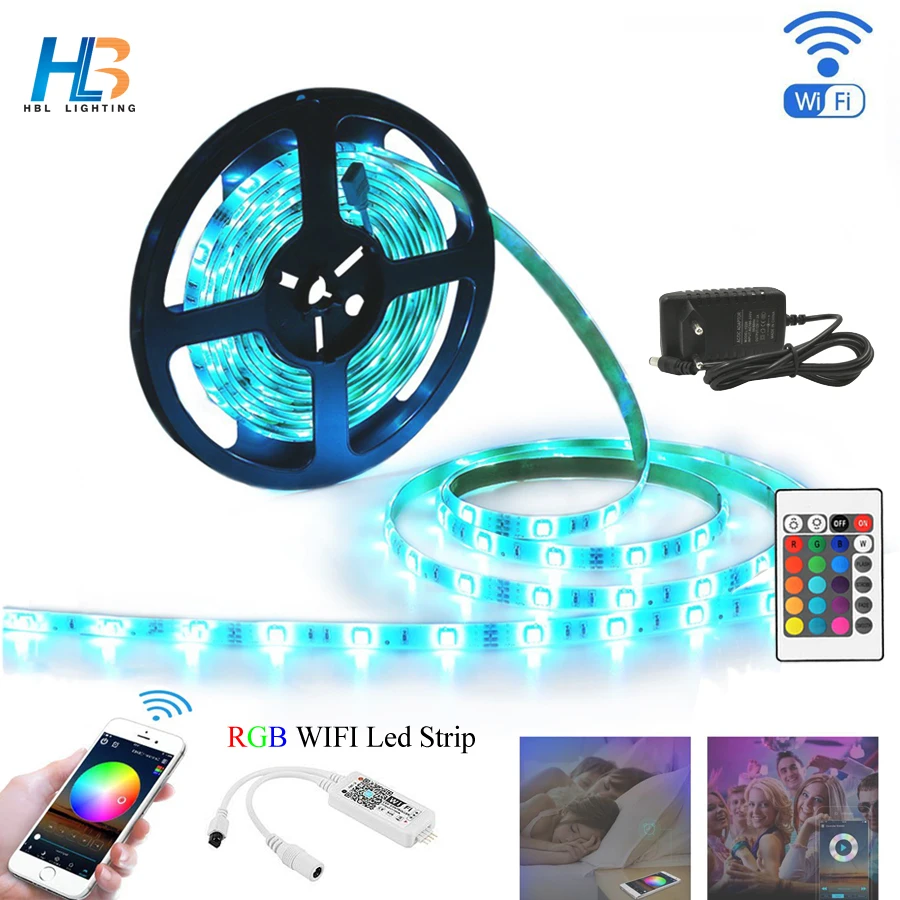 HBL Светодиодная лента 5050 RGB DC 12V Гибкая лампа WIFI Smart App не водонепроницаемая