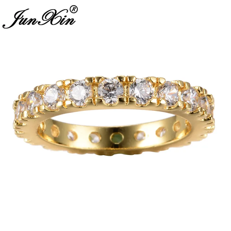 JUNXIN Dainty CZ Stone Eternity Ring Vintage Gold Filled Stackable Wedding Rings For Women Simple Jewelry