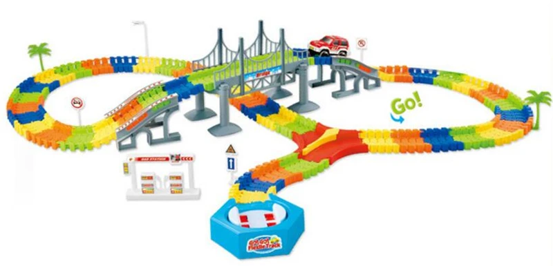 Набор светящихся гоночных треков 192 шт. гоночный трек с сборкой автомобиля Гибкие светящиеся треки автомобильные игрушки подарки для детей