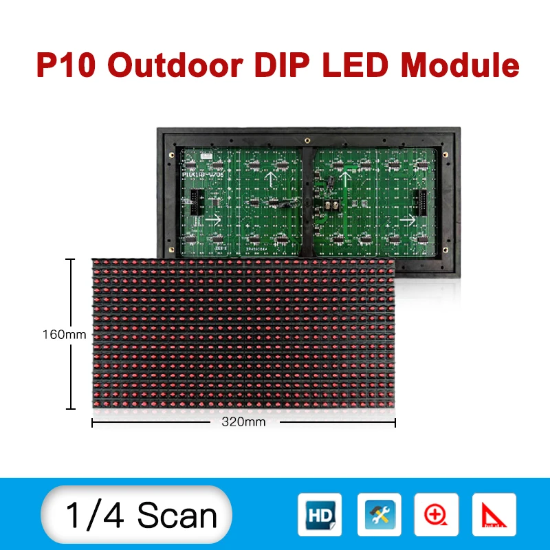 P10 DIP наружный светодиодный дисплей модуль доска объявлений рекламный модуль P10 вывеска светодиодный дисплей настенный экран один цвет 320*160