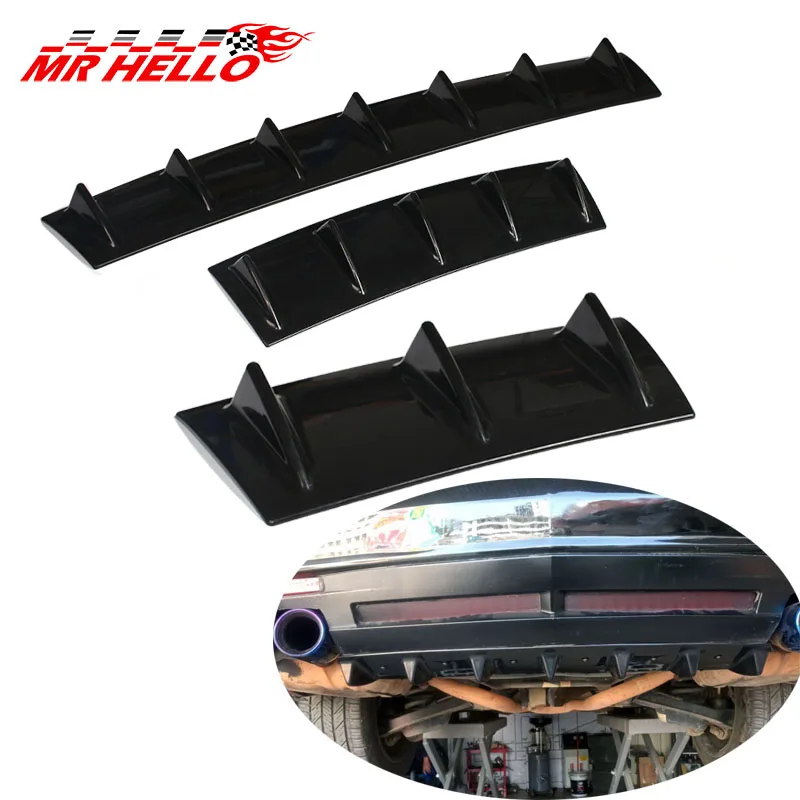 

new ABS Plastic Universal Black Rear Bumper Lip Spoiler Chassis Diffuser 3fin 5 Fin 7fin Shark Fin Style