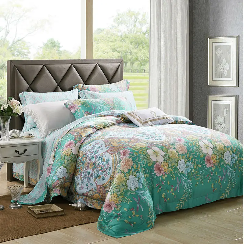

2017 New Arrival 100% Tencel Bedding Set and Lyocell Silk Naked Sleeping Smooth Four Pieces of Duvet Cover Set Reactive Printing