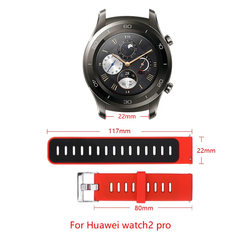 

22mm Soft silicone strap For huawei watch 2 pro Replacement strap huawei watch Sports strap Two-color porous adjustable size