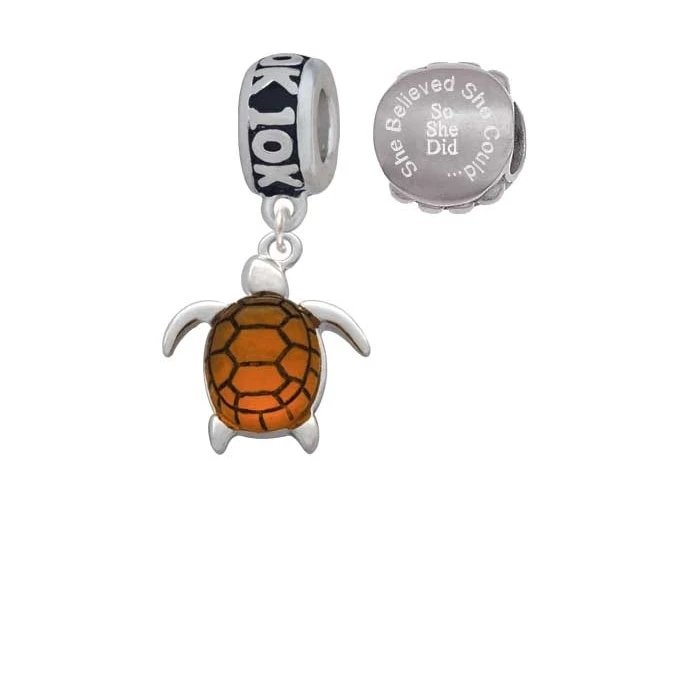 Turtle with Resin Body 10K Run She Believed She Could Charm Beads (Set of 2)