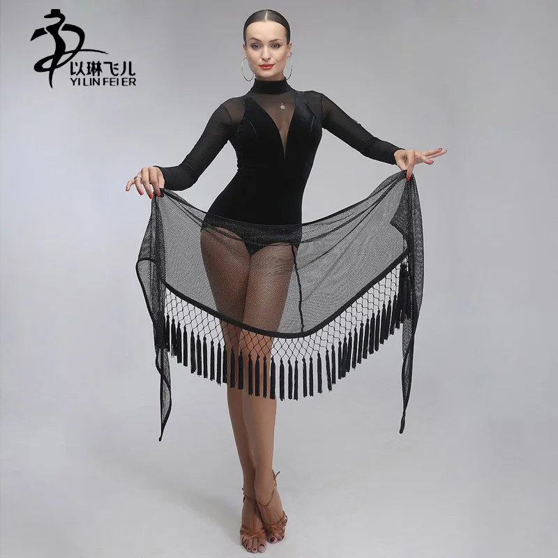 Black dance Tassel font b Skirt b font High Quality Fabric Hollow knot tying match all