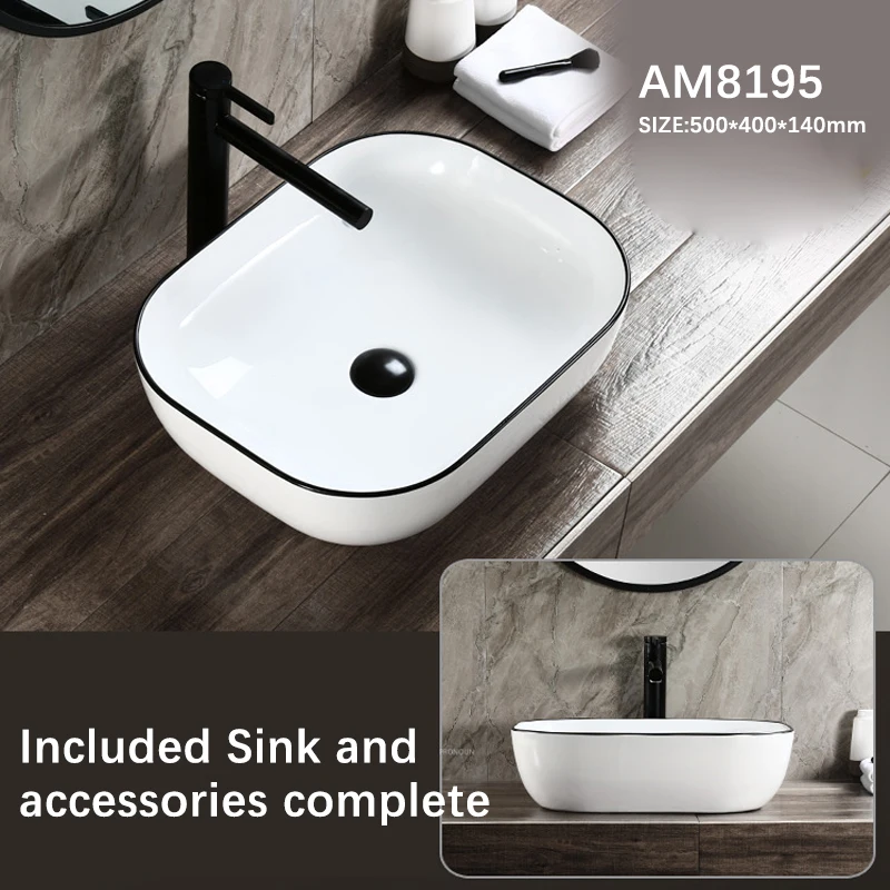 

Bathroom Sinks Washing Basin Simplicity Design Toilet Ceramic Vessel Sink With Pop Up Drain Waste Soft Hose White Color AM8195